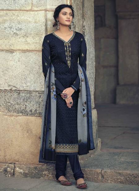 Navy Blue Colour Patola Partywear Designer Faux Georgette Embroidery Work With Stone Salwar Suit Collection 1002